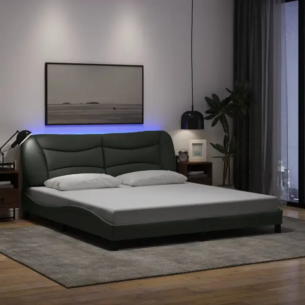 Gossi cadru de pat cu lumini led, gri inchis, 180x200 cm, textil