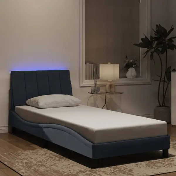 Gossi cadru de pat cu lumini led, gri inchis, 90x190 cm, catifea
