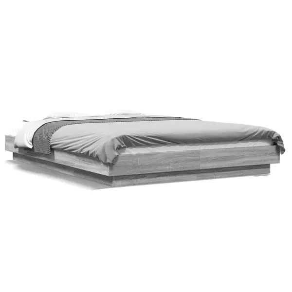 Gossi cadru de pat cu lumini led gri sonoma 140x200 cm lemn prelucrat