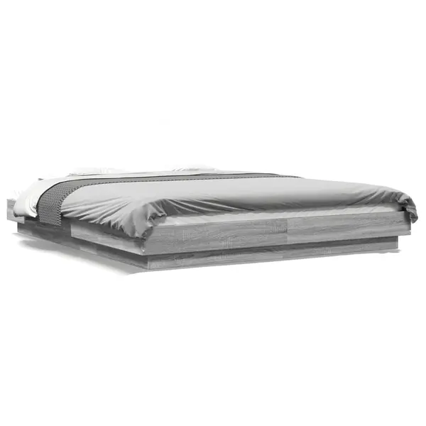 Gossi cadru de pat cu lumini led gri sonoma 150x200 cm lemn prelucrat