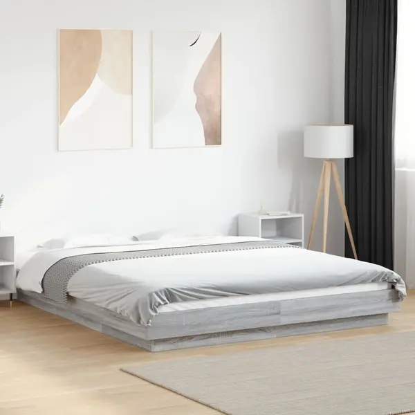 Gossi cadru de pat cu lumini led gri sonoma 160x200 cm lemn prelucrat