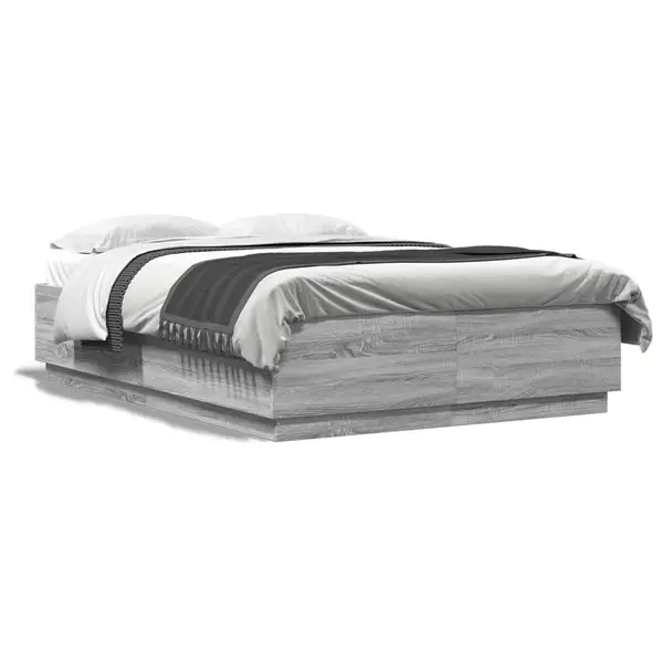 Gossi cadru de pat cu lumini led gri sonoma 160x200 cm lemn prelucrat