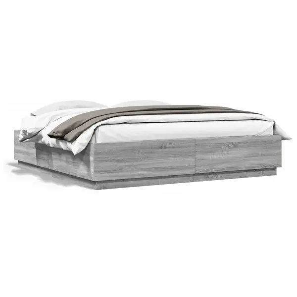 Gossi cadru de pat cu lumini led gri sonoma 200x200 cm lemn prelucrat