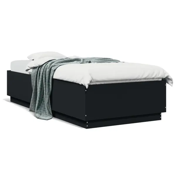 Gossi cadru de pat cu lumini led, negru, 100x200 cm, lemn prelucrat