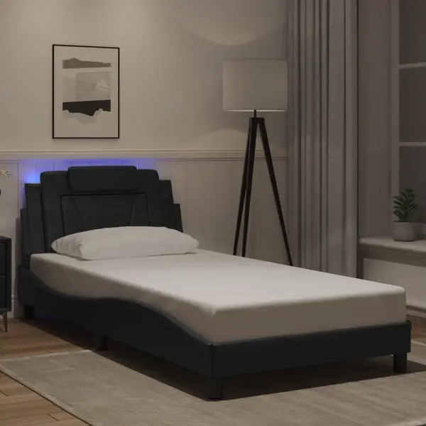 Gossi cadru de pat cu lumini led, negru, 100x200 cm, piele ecologica