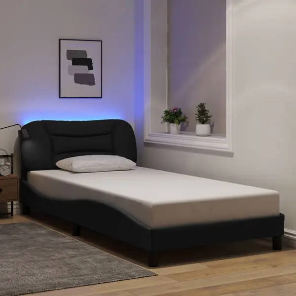 Gossi cadru de pat cu lumini led, negru, 100x200 cm, textil