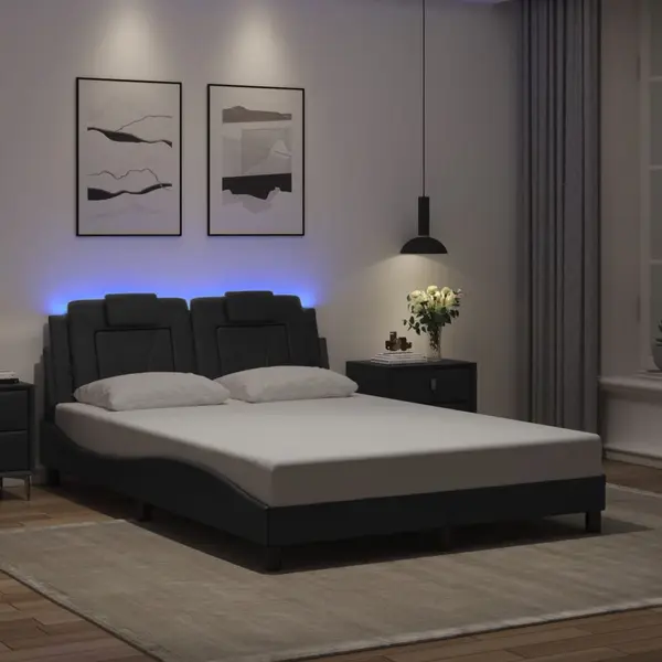 Gossi cadru de pat cu lumini led, negru, 120x200 cm, piele ecologica
