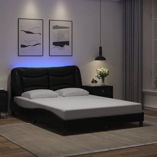Gossi cadru de pat cu lumini led, negru, 120x200 cm, piele ecologica