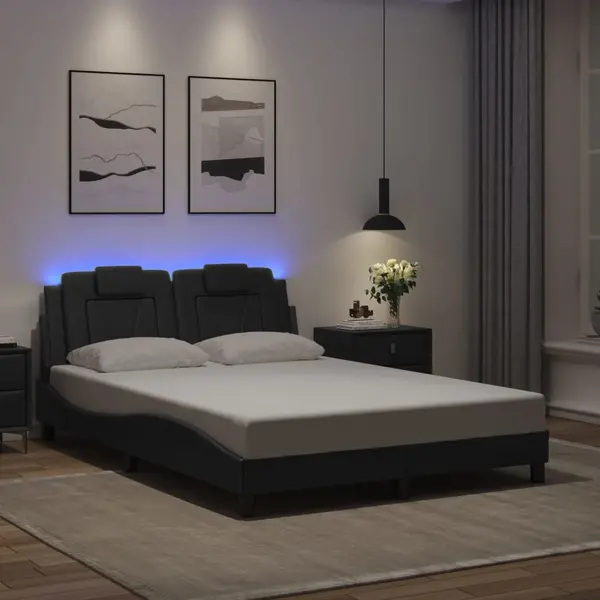 Gossi cadru de pat cu lumini led, negru, 140x200 cm, piele ecologica