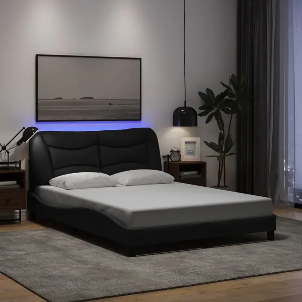 Gossi cadru de pat cu lumini led, negru, 140x200 cm, textil