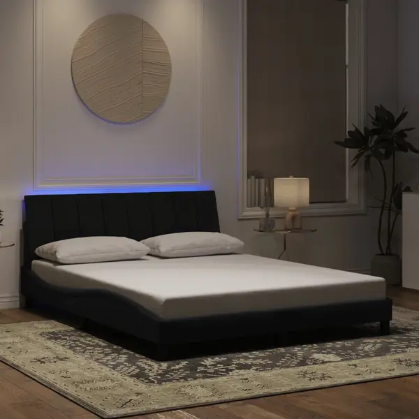 Gossi cadru de pat cu lumini led, negru, 160x200 cm, catifea
