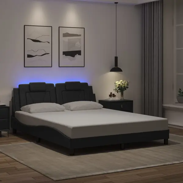 Gossi cadru de pat cu lumini led, negru, 160x200 cm, piele ecologica