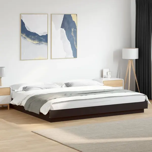 Gossi cadru de pat cu lumini led, negru, 180x200 cm, lemn prelucrat