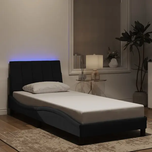 Gossi cadru de pat cu lumini led, negru, 90x200 cm, catifea