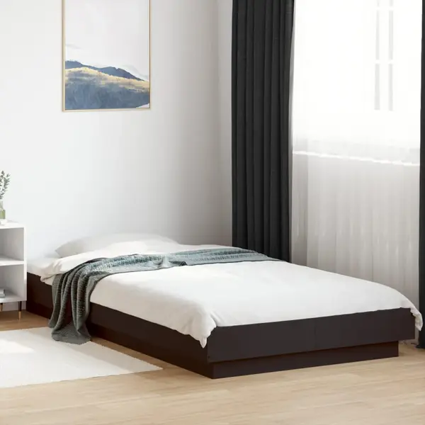 Gossi cadru de pat cu lumini led, negru, 90x200 cm, lemn prelucrat