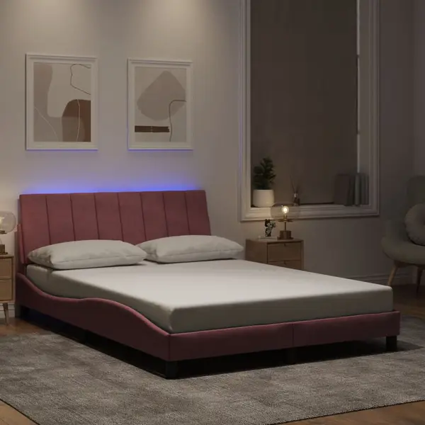 Gossi cadru de pat cu lumini led, roz, 120x200 cm, catifea