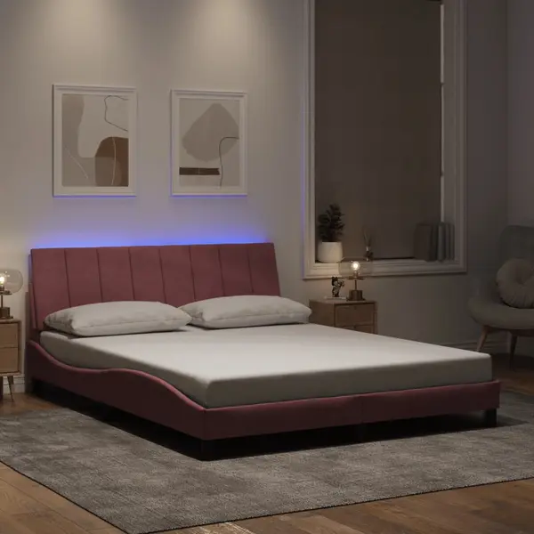 Gossi cadru de pat cu lumini led, roz, 160x200 cm, catifea