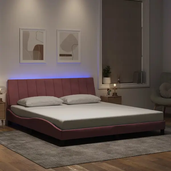 Gossi cadru de pat cu lumini led, roz, 180x200 cm, catifea