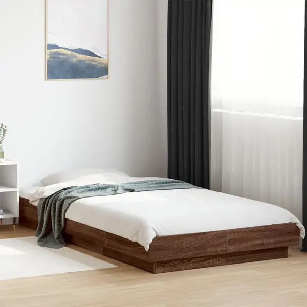 Gossi cadru de pat cu lumini led stejar maro 100x200cm lemn prelucrat