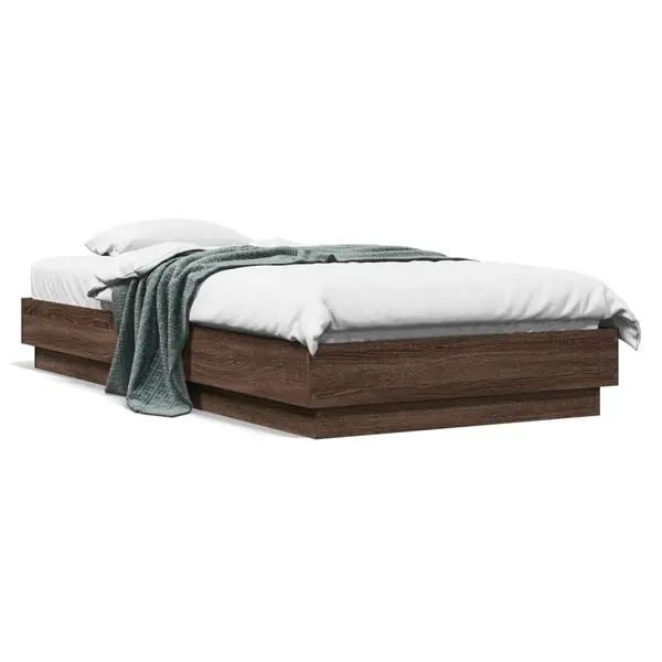 Gossi cadru de pat cu lumini led, stejar maro, 75x190 cm