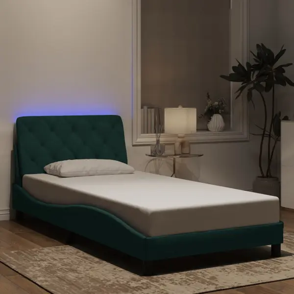 Gossi cadru de pat cu lumini led, verde inchis, 100x200 cm, catifea