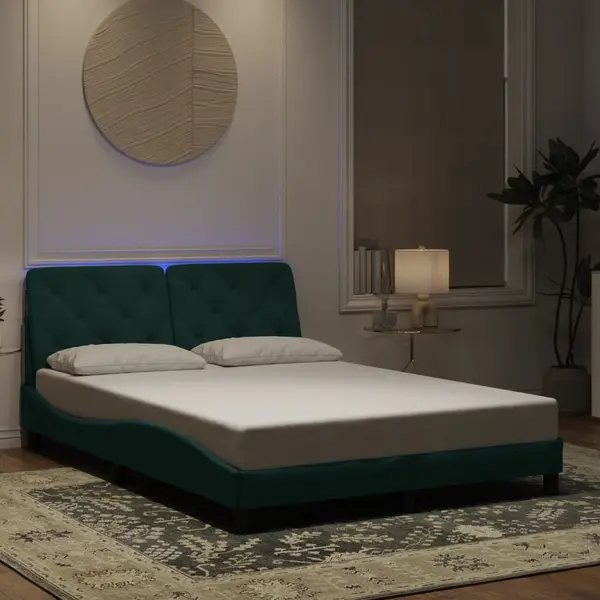 Gossi cadru de pat cu lumini led, verde inchis, 140x200 cm, catifea