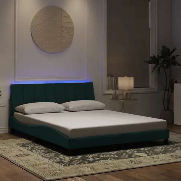 Gossi cadru de pat cu lumini led, verde inchis, 160x200 cm, catifea