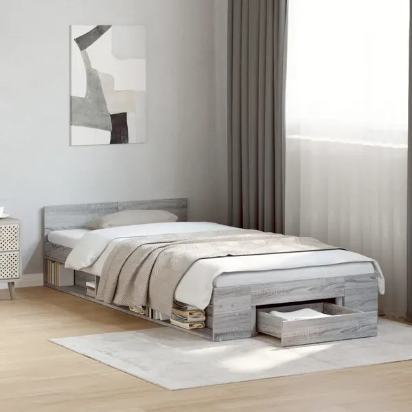 Gossi cadru de pat cu sertar gri sonoma 100x200 cm lemn prelucrat