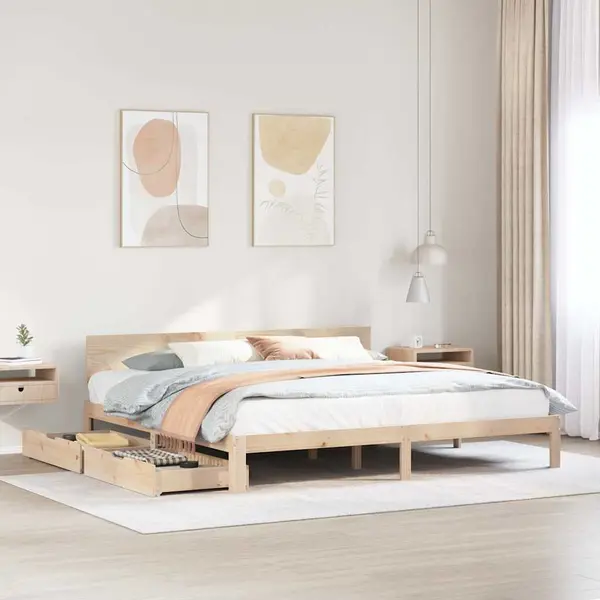 Gossi cadru de pat cu sertare, 200x200 cm, lemn masiv pin
