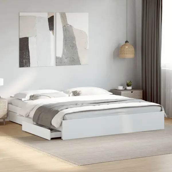 Gossi cadru de pat cu sertare, alb, 180x200 cm, lemn prelucrat