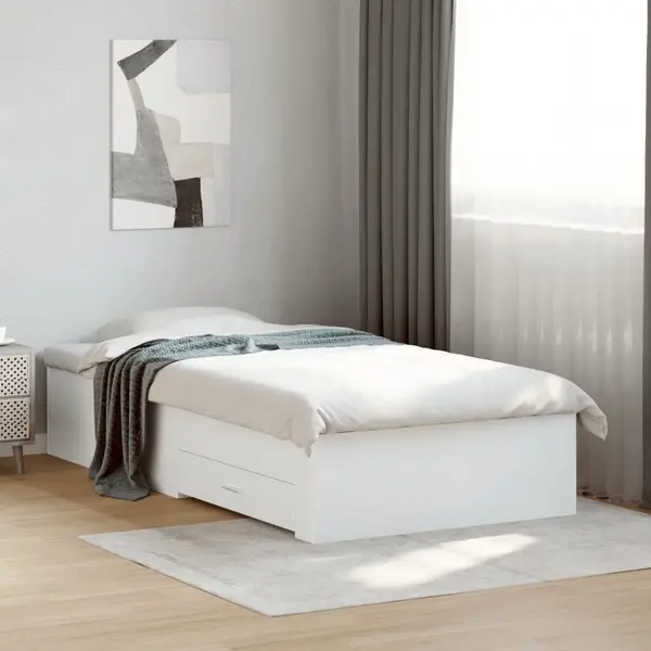 Gossi cadru de pat cu sertare, alb, 90x200 cm, lemn prelucrat