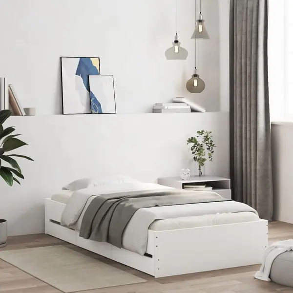 Gossi cadru de pat cu sertare, alb, 90x200 cm, lemn prelucrat