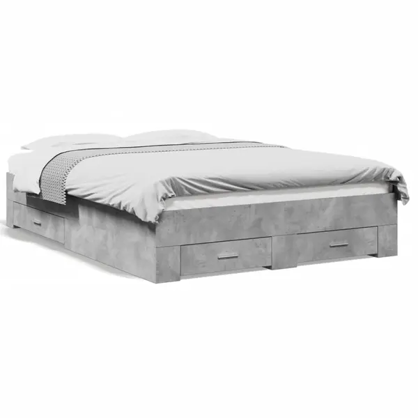 Gossi cadru de pat cu sertare, gri beton, 120x190 cm, lemn prelucrat
