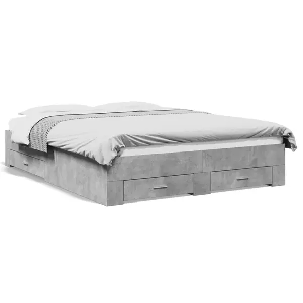 Gossi cadru de pat cu sertare, gri beton, 160x200 cm, lemn prelucrat