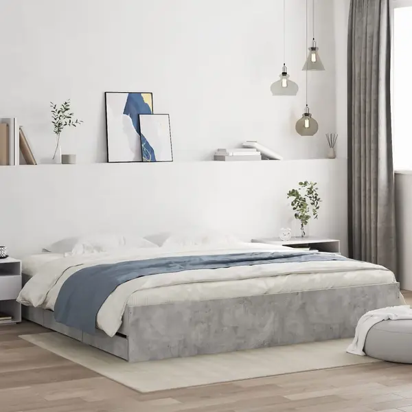 Gossi cadru de pat cu sertare, gri beton, 180x200 cm, lemn prelucrat