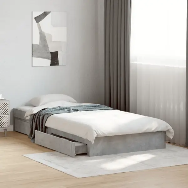 Gossi cadru de pat cu sertare, gri beton, 90x190 cm, lemn prelucrat