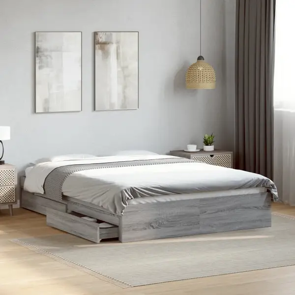 Gossi cadru de pat cu sertare gri sonoma 140x200 cm lemn prelucrat