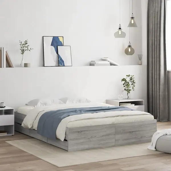 Gossi cadru de pat cu sertare gri sonoma 140x200 cm lemn prelucrat