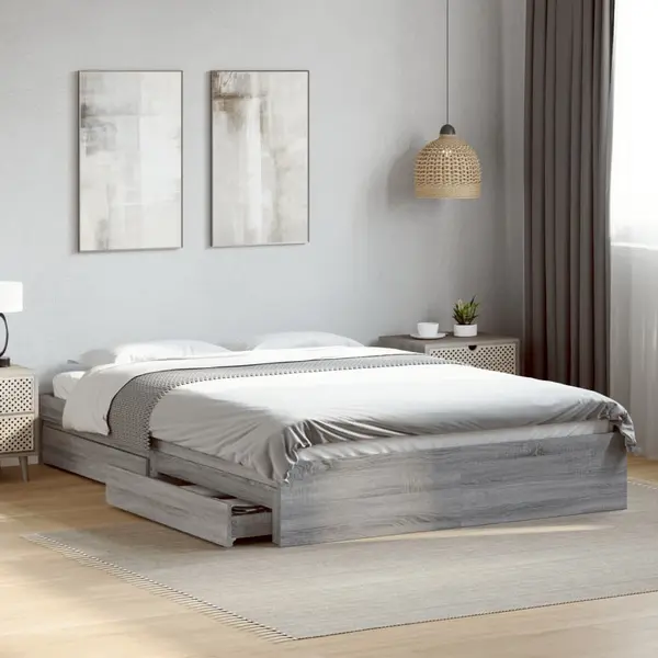 Gossi cadru de pat cu sertare, gri sonoma, 160x200 cm lemn prelucrat