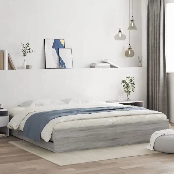 Gossi cadru de pat cu sertare gri sonoma 180x200 cm lemn prelucrat