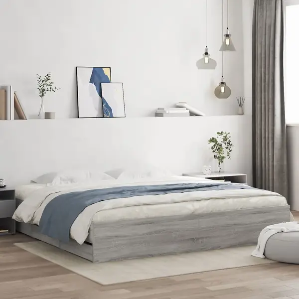 Gossi cadru de pat cu sertare gri sonoma 200x200 cm lemn prelucrat