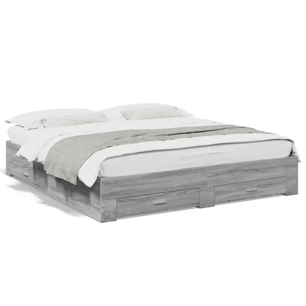Gossi cadru de pat cu sertare gri sonoma 200x200 cm lemn prelucrat
