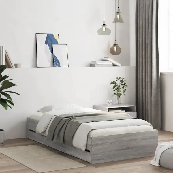 Gossi cadru de pat cu sertare gri sonoma 75x190 cm lemn prelucrat