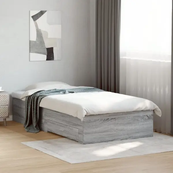 Gossi cadru de pat cu sertare gri sonoma 90x200 cm lemn prelucrat