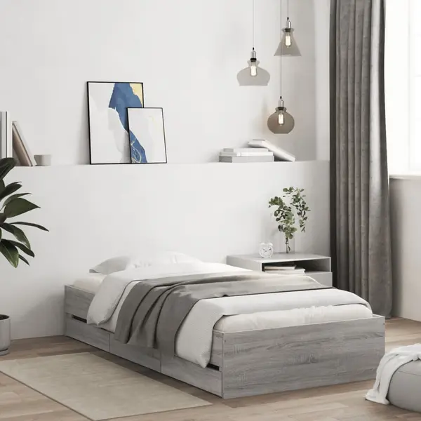 Gossi cadru de pat cu sertare gri sonoma 90x200 cm lemn prelucrat