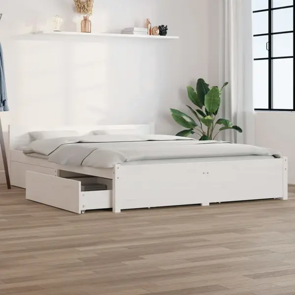 Gossi cadru de pat cu sertare king size, alb, 150x200 cm