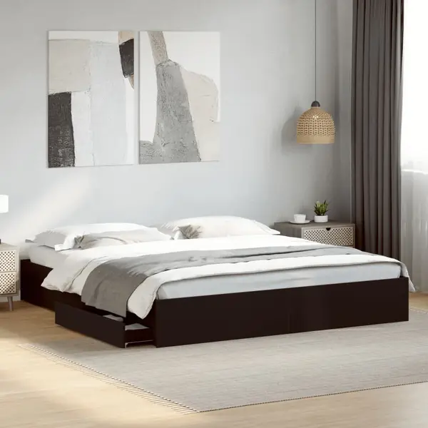 Gossi cadru de pat cu sertare negru 200x200 cm lemn prelucrat