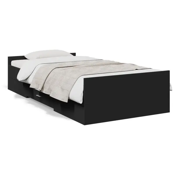 Gossi cadru de pat cu sertare, negru, 75x190 cm, lemn prelucrat