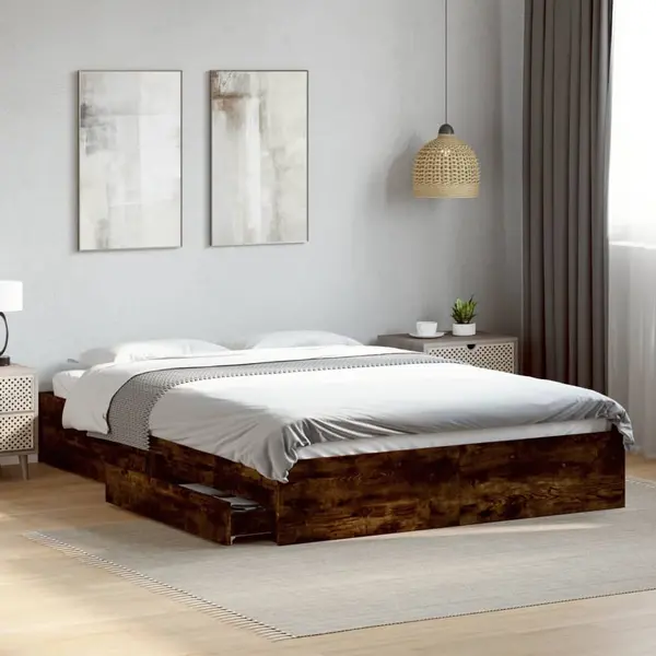 Gossi cadru de pat cu sertare stejar fumuriu 160x200cm lemn prelucrat