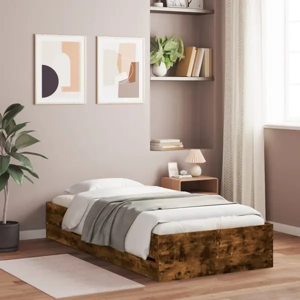 Gossi cadru de pat cu sertare stejar fumuriu 75x190 cm lemn prelucrat